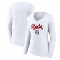 Cincinnati Reds Women's Team Lockup Long Sleeve V-Neck T-Shirt Clearance