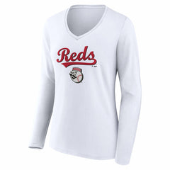 Cincinnati Reds Women's Team Lockup Long Sleeve V-Neck T-Shirt Clearance