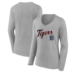 Detroit Tigers Women's Team Lockup Long Sleeve V-Neck T-Shirt Sale