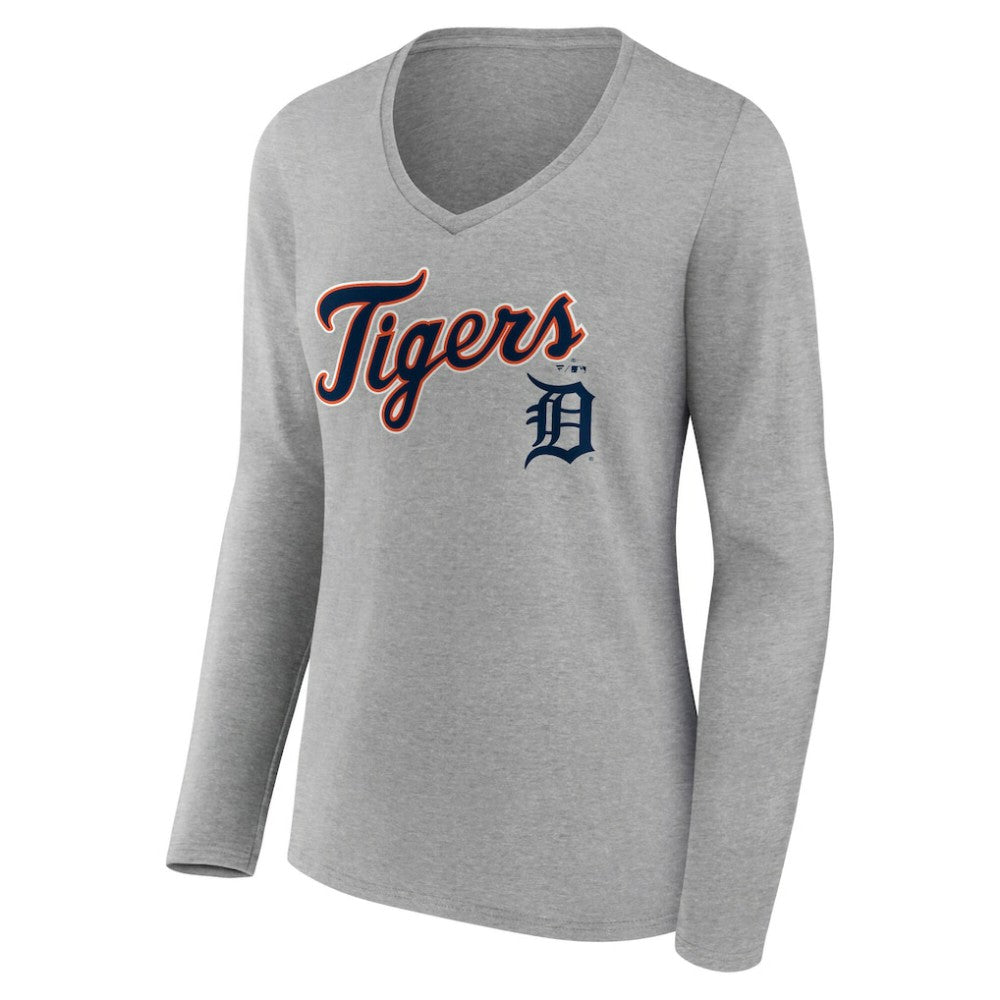 Detroit Tigers Women's Team Lockup Long Sleeve V-Neck T-Shirt Sale