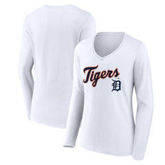 Detroit Tigers Women's Team Lockup Long Sleeve V-Neck T-Shirt Sale