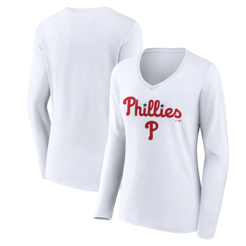 Philadelphia Phillies Women's Team Lockup Long Sleeve V-Neck T-Shirt Near Me
