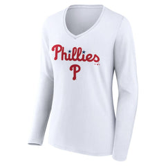 Philadelphia Phillies Women's Team Lockup Long Sleeve V-Neck T-Shirt Near Me