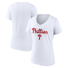 Philadelphia Phillies Women's Team Lockup V-Neck T-Shirt Clearance