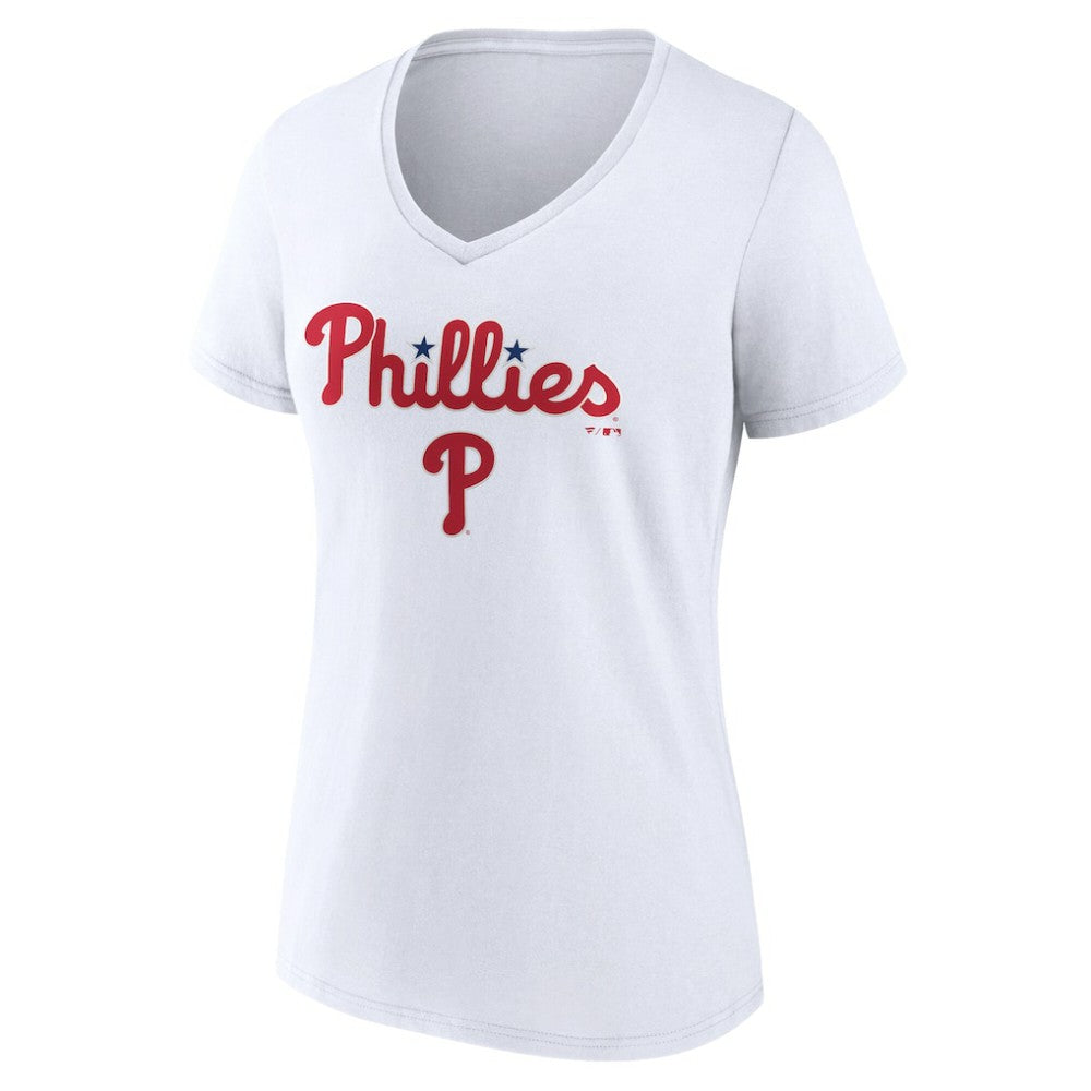 Philadelphia Phillies Women's Team Lockup V-Neck T-Shirt Clearance