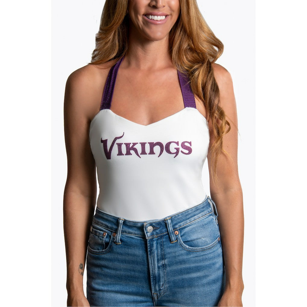 Minnesota Vikings Cuce Women's Rhinestone Semi-Cropped Halter Tank White - NFL