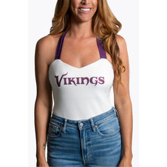 Minnesota Vikings Cuce Women's Rhinestone Semi-Cropped Halter Tank White - NFL