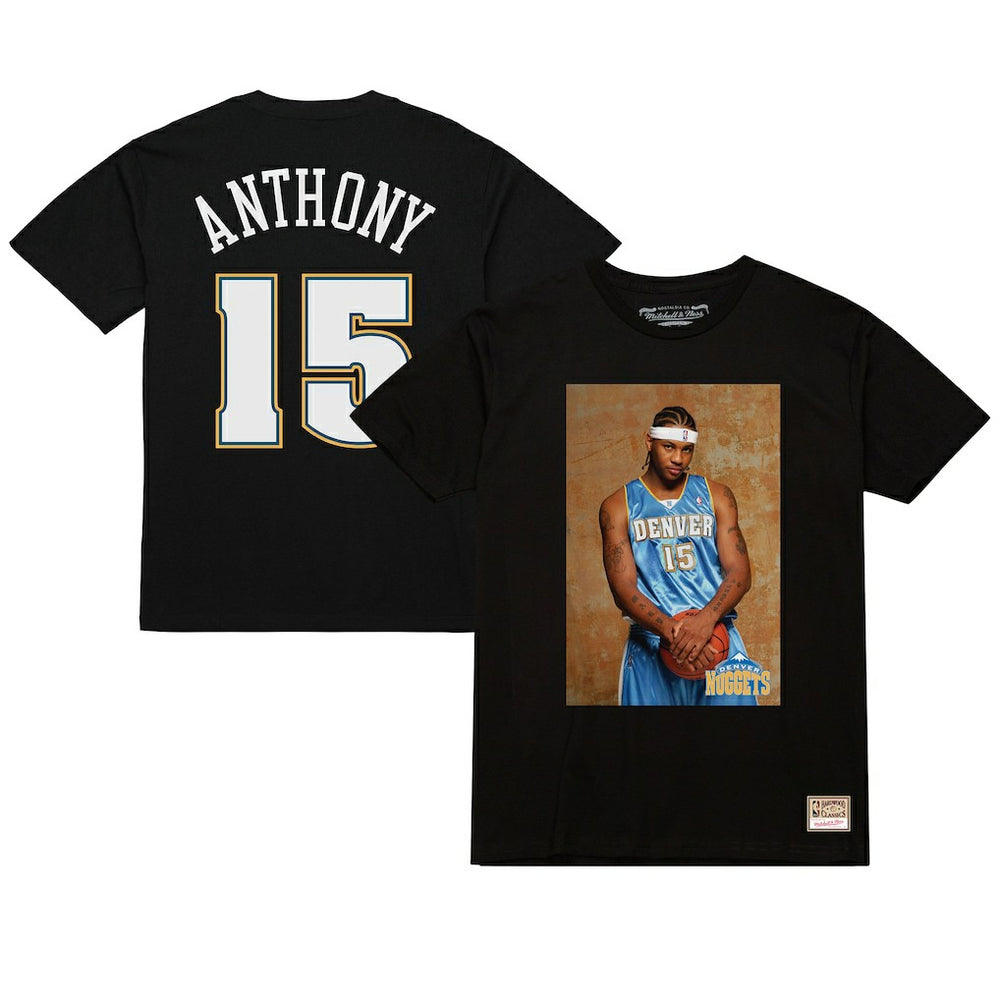 NBA - Carmelo Anthony Denver Nuggets Rookie Photo Name & Number T-Shirt - Black