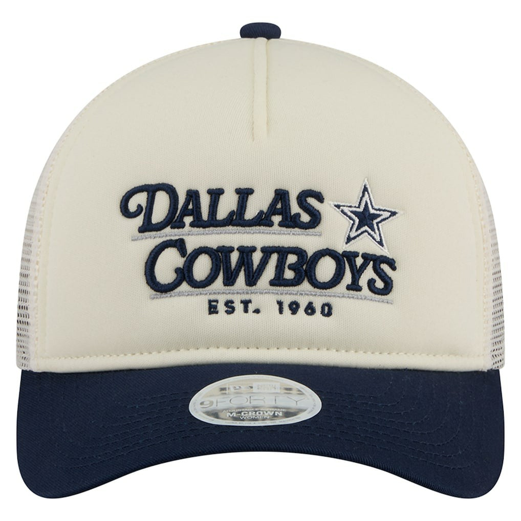 Dallas Cowboys New Era Women's Retro A-Frame 9FORTY Adjustable Hat Cream/Navy - NFL