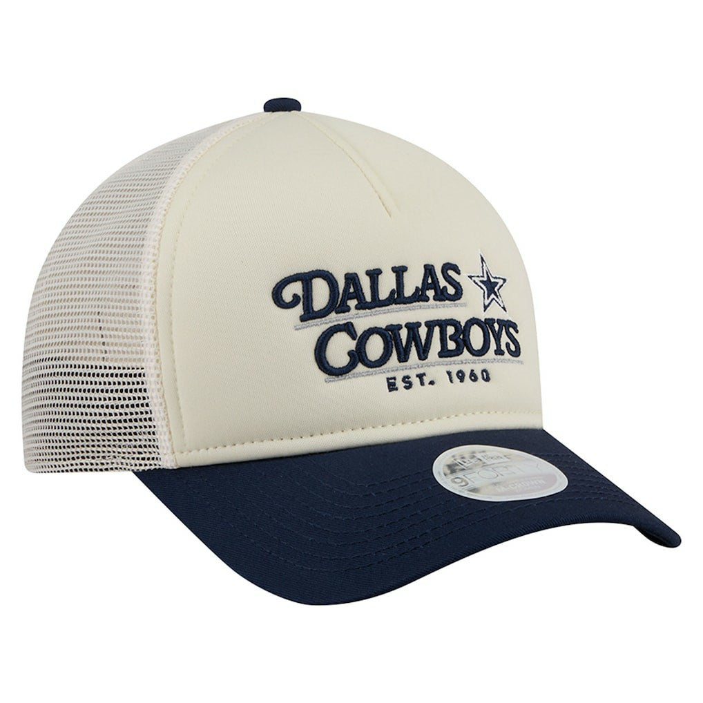 Dallas Cowboys New Era Women's Retro A-Frame 9FORTY Adjustable Hat Cream/Navy - NFL