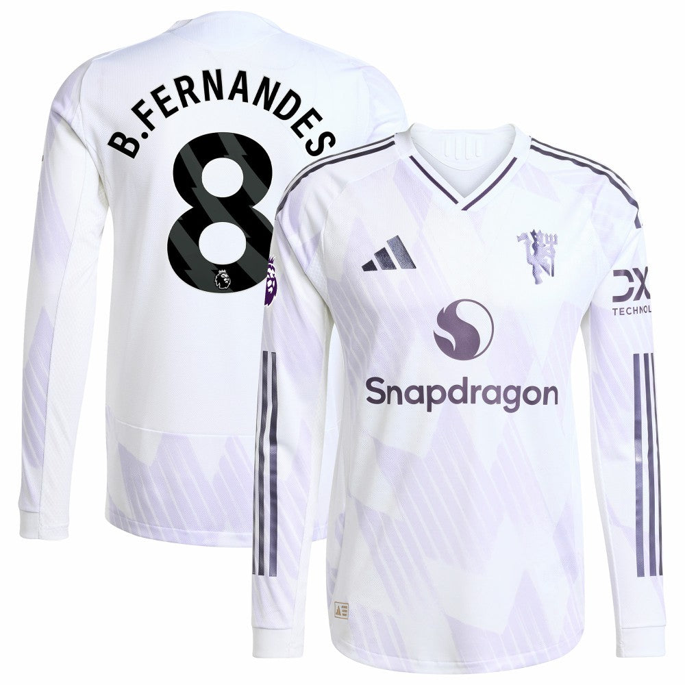 Adidas Bruno Fernandes Manchester United 2025/26 Away Long Sleeve Player Jerseys - White