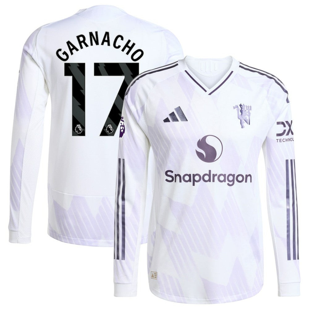 Adidas Alejandro Garnacho Manchester United 2025/26 Away Long Sleeve Player Jerseys - White