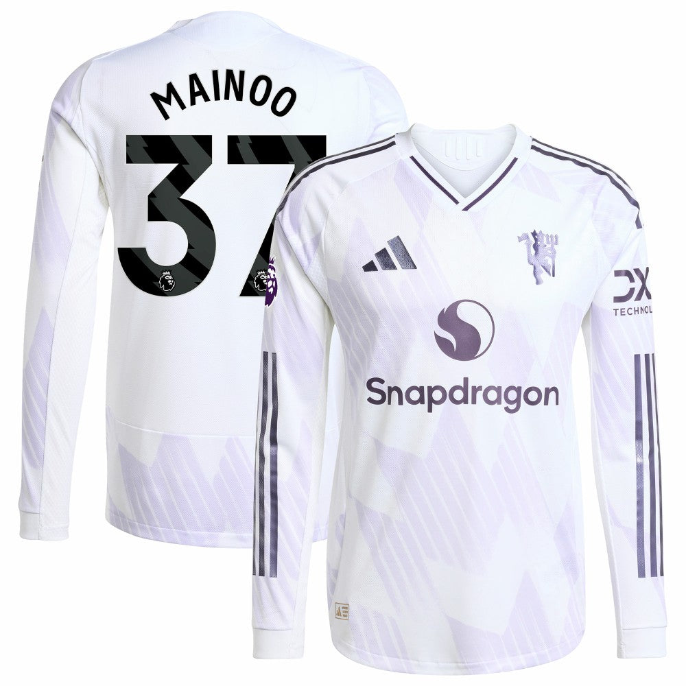 Adidas Kobbie Mainoo Manchester United 2025/26 Away Long Sleeve Player Jerseys - White