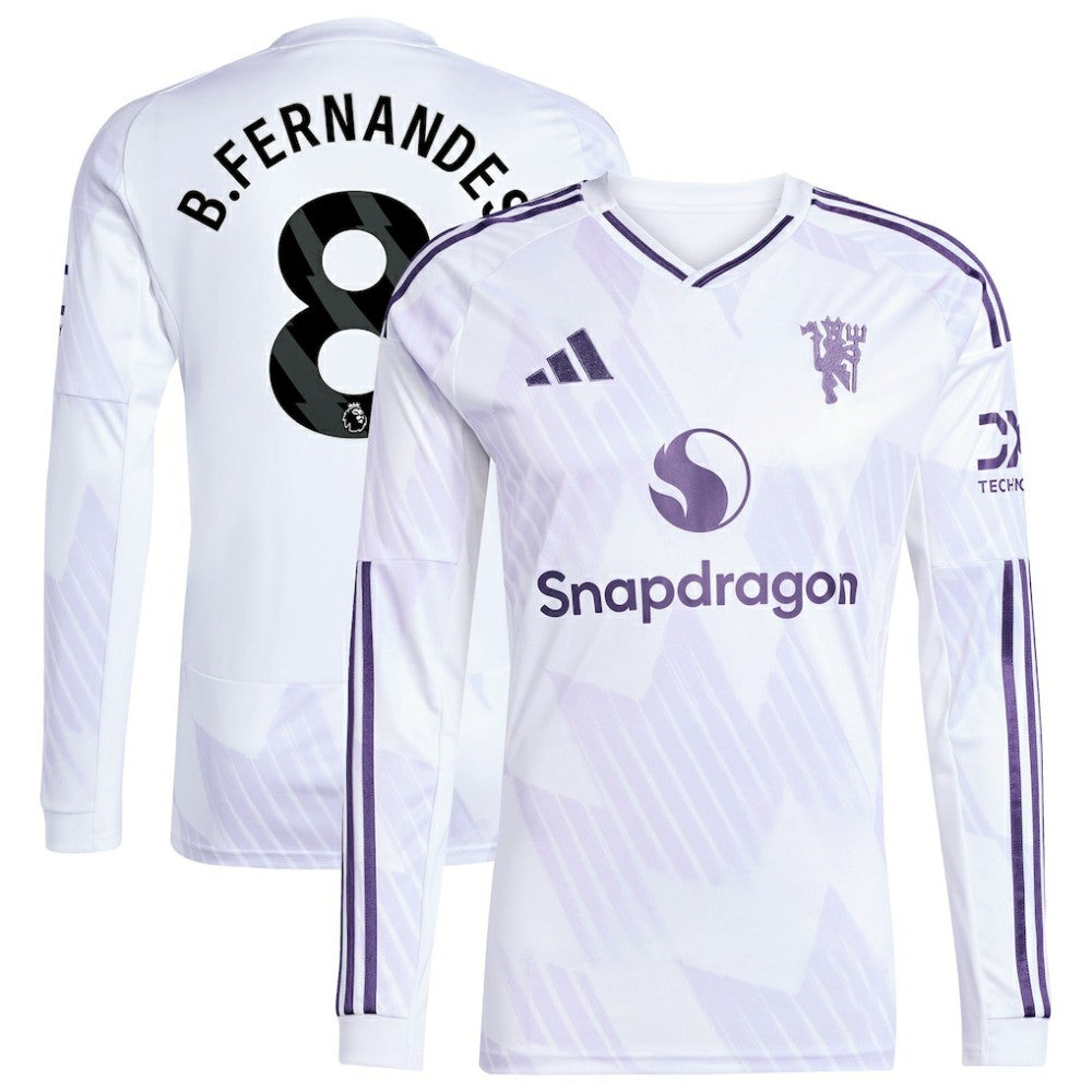 Adidas Bruno Fernandes Manchester United 2025/26 Away Replica Long Sleeve Player Jerseys - White