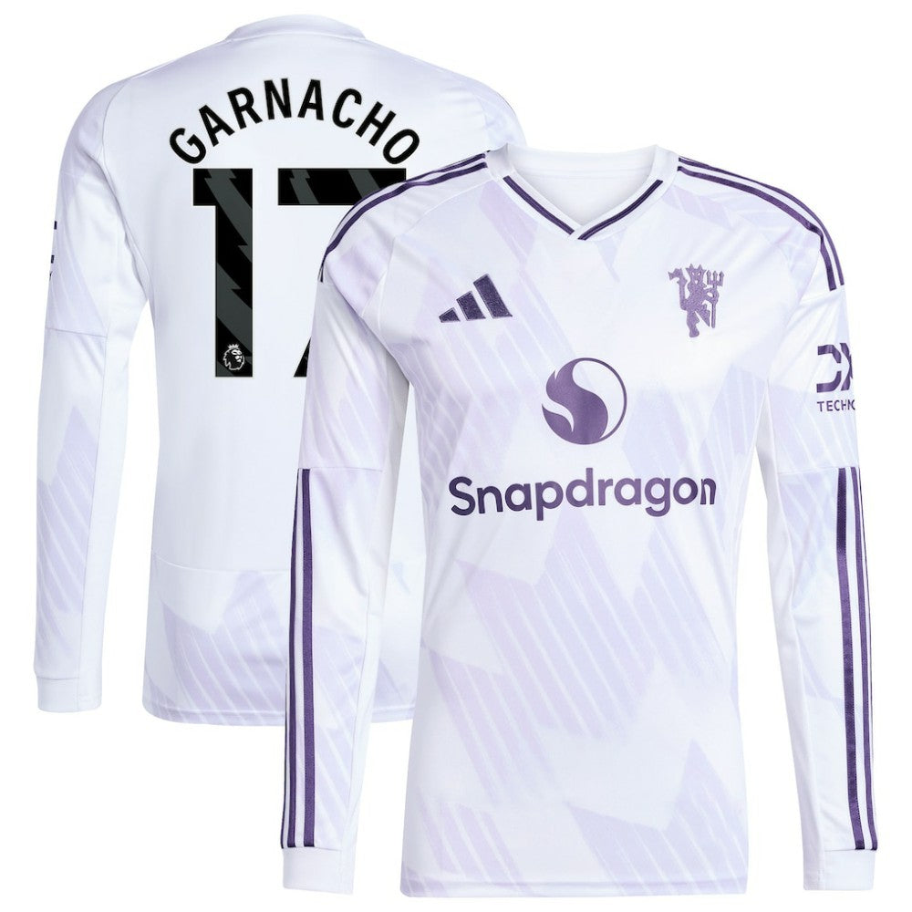 Adidas Alejandro Garnacho Manchester United 2025/26 Away Replica Long Sleeve Player Jerseys - White