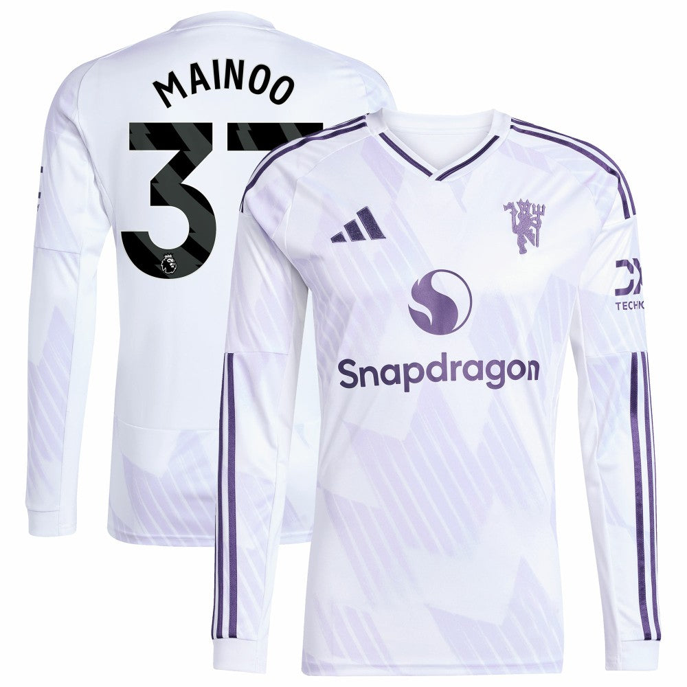 Adidas Kobbie Mainoo Manchester United 2025/26 Away Replica Long Sleeve Player Jerseys - White
