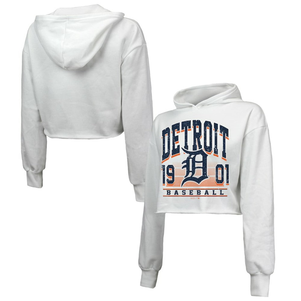 Detroit Tigers Majestic Threads Women's Cropped Have A Field Day Tri-Blend Hoodie On Sale