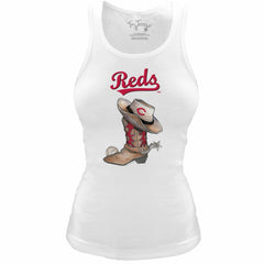 Cincinnati Reds Tiny Turnip Women's Fitted Vintage Cowboy Boot Tri-Blend Tank Top for sale