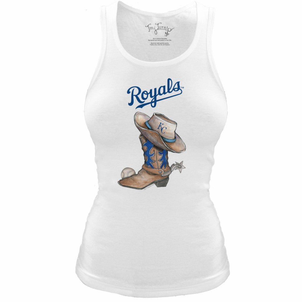 Kansas City Royals Tiny Turnip Women's Fitted Vintage Cowboy Boot Tri-Blend Tank Top for sale