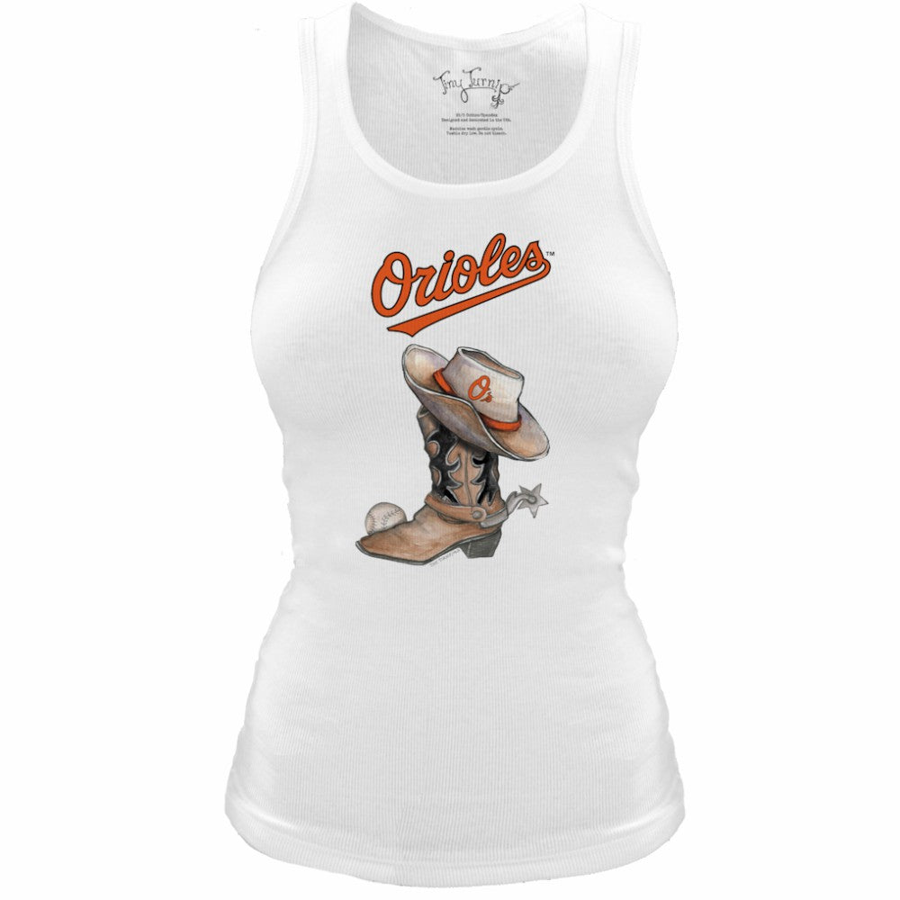 Baltimore Orioles Tiny Turnip Women's Fitted Vintage Cowboy Boot Tri-Blend Tank Top Clearance