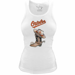 Baltimore Orioles Tiny Turnip Women's Fitted Vintage Cowboy Boot Tri-Blend Tank Top Clearance