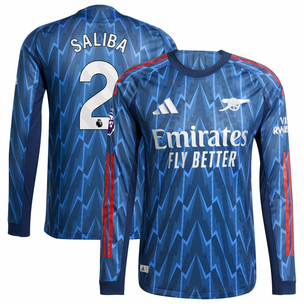 Adidas William Saliba Arsenal 2025/26 Away Long Sleeve Player Jerseys - Blue