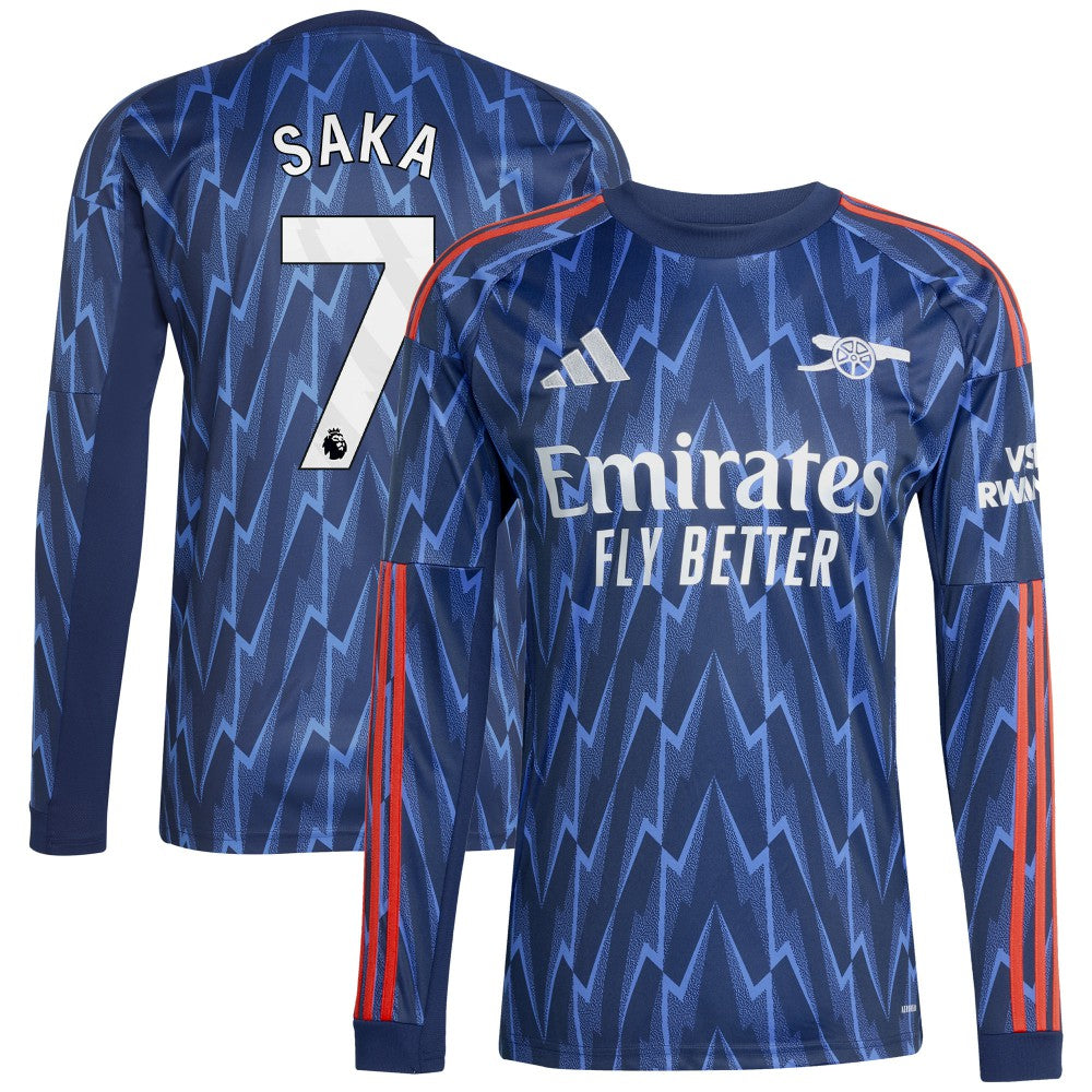 Adidas Bukayo Saka Arsenal 2025/26 Away Replica Long Sleeve Player Jerseys - Blue