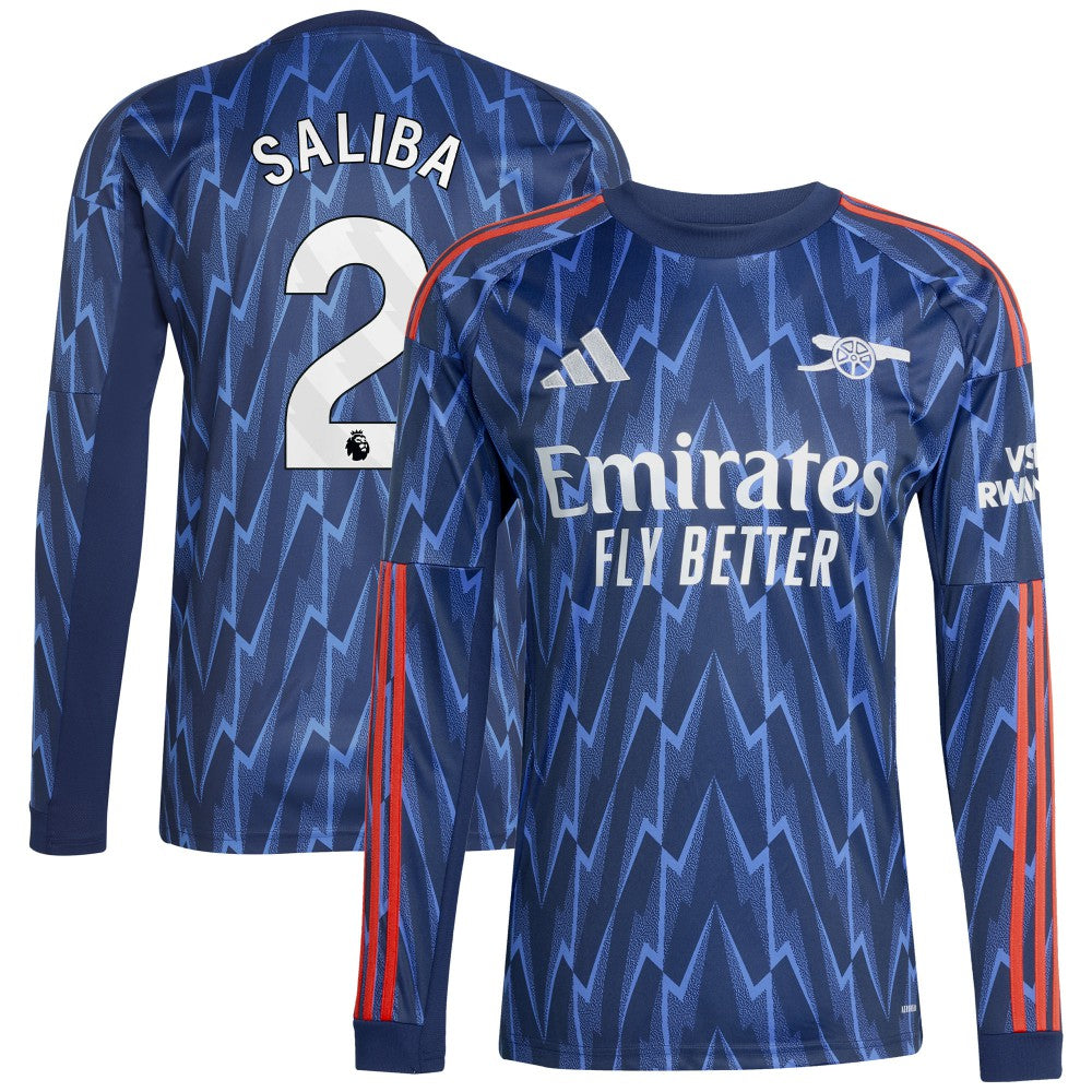 Adidas William Saliba Arsenal 2025/26 Away Replica Long Sleeve Player Jerseys - Blue
