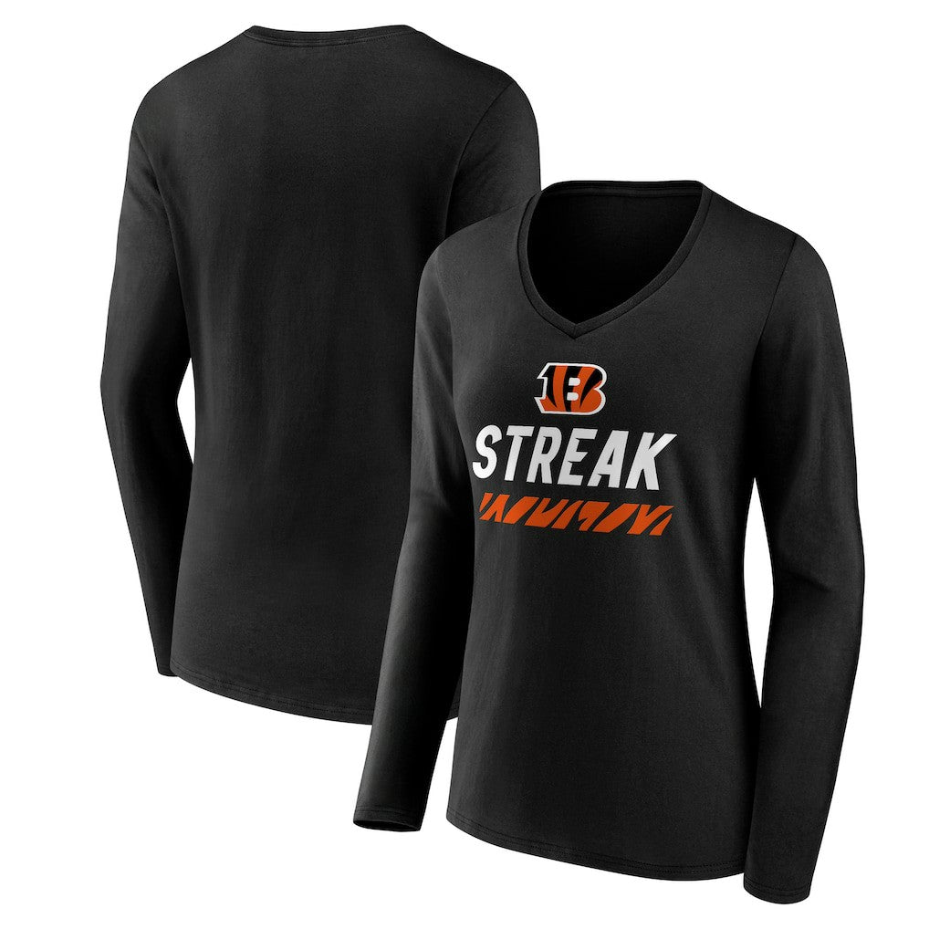 Cincinnati Bengals Women's Streak V-Neck Long Sleeve T-Shirt Black - NFL