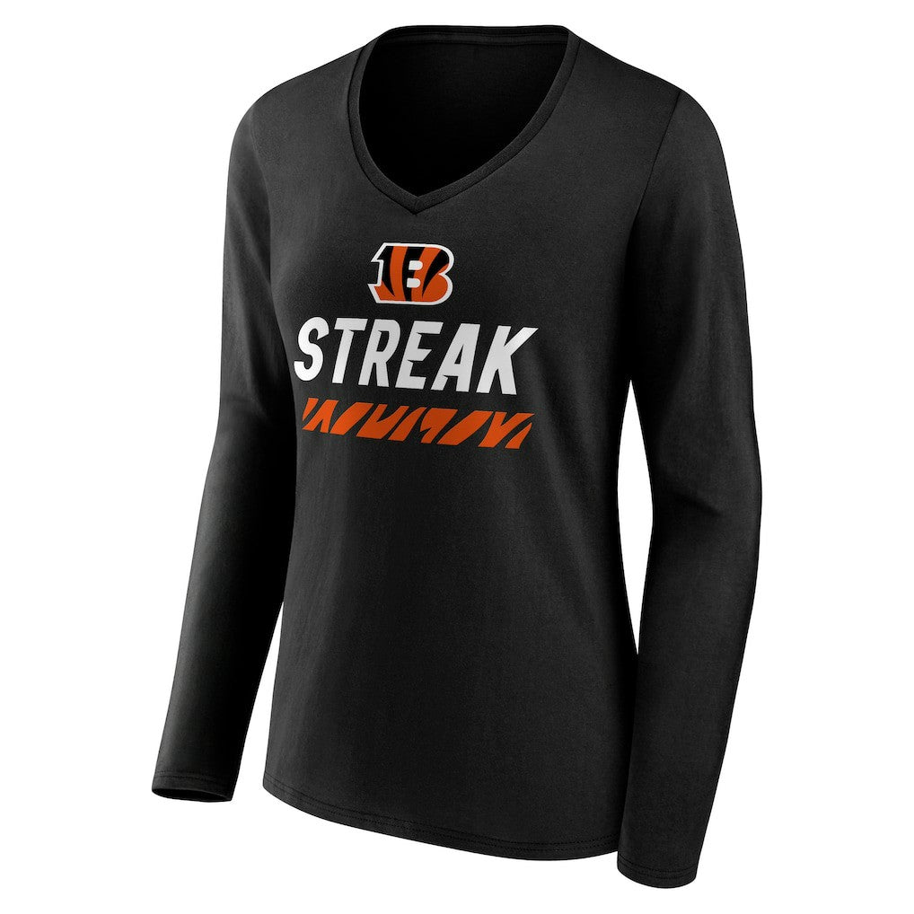 Cincinnati Bengals Women's Streak V-Neck Long Sleeve T-Shirt Black - NFL