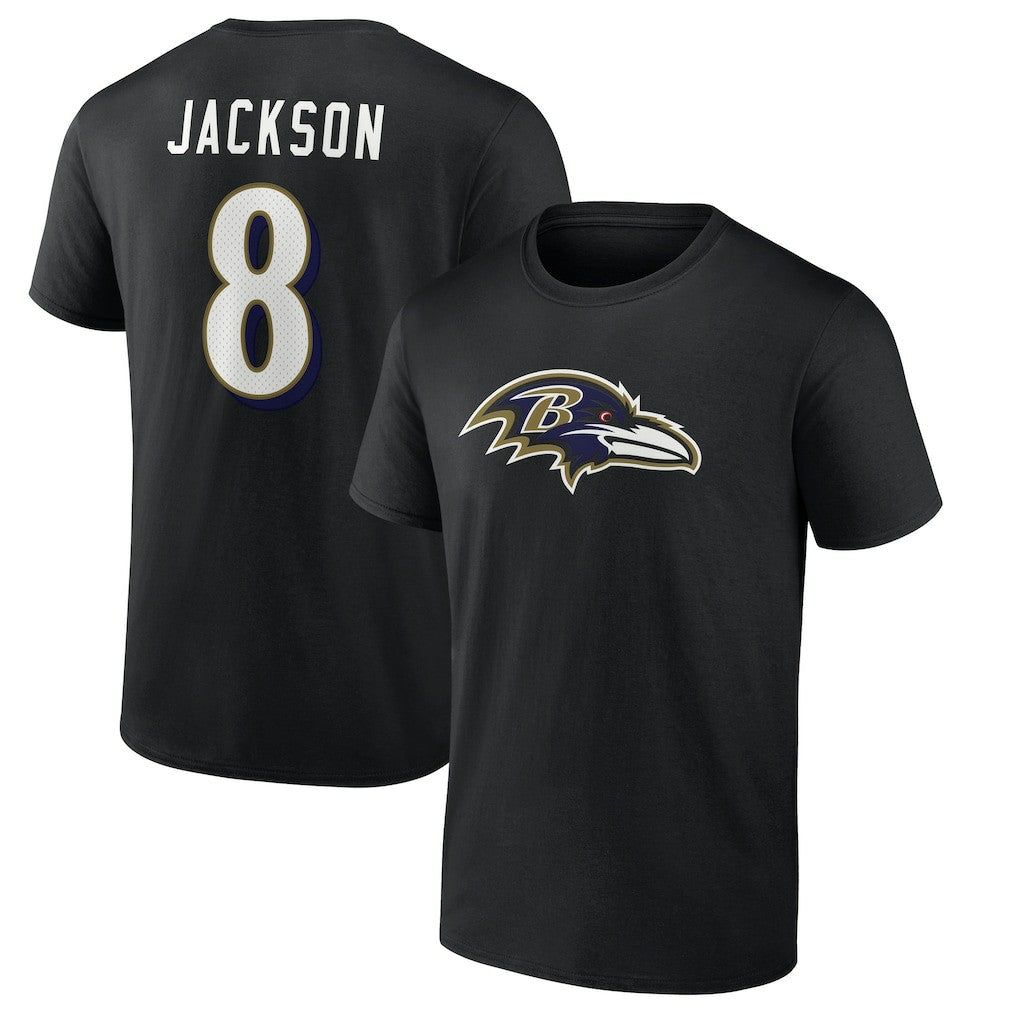 Lamar Jackson Baltimore Ravens Icon Name & Number T-Shirt Black - NFL
