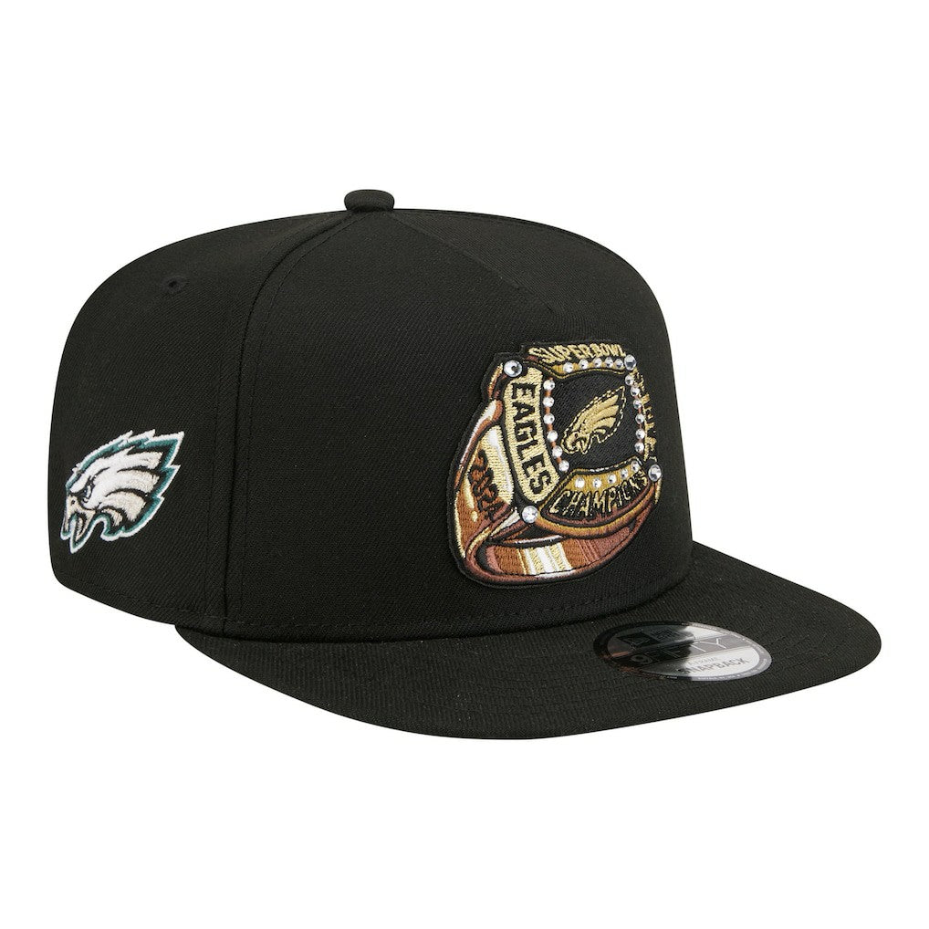 Philadelphia Eagles New Era Super Bowl Ring 9FIFTY A-Frame Adjustable Hat Black - NFL