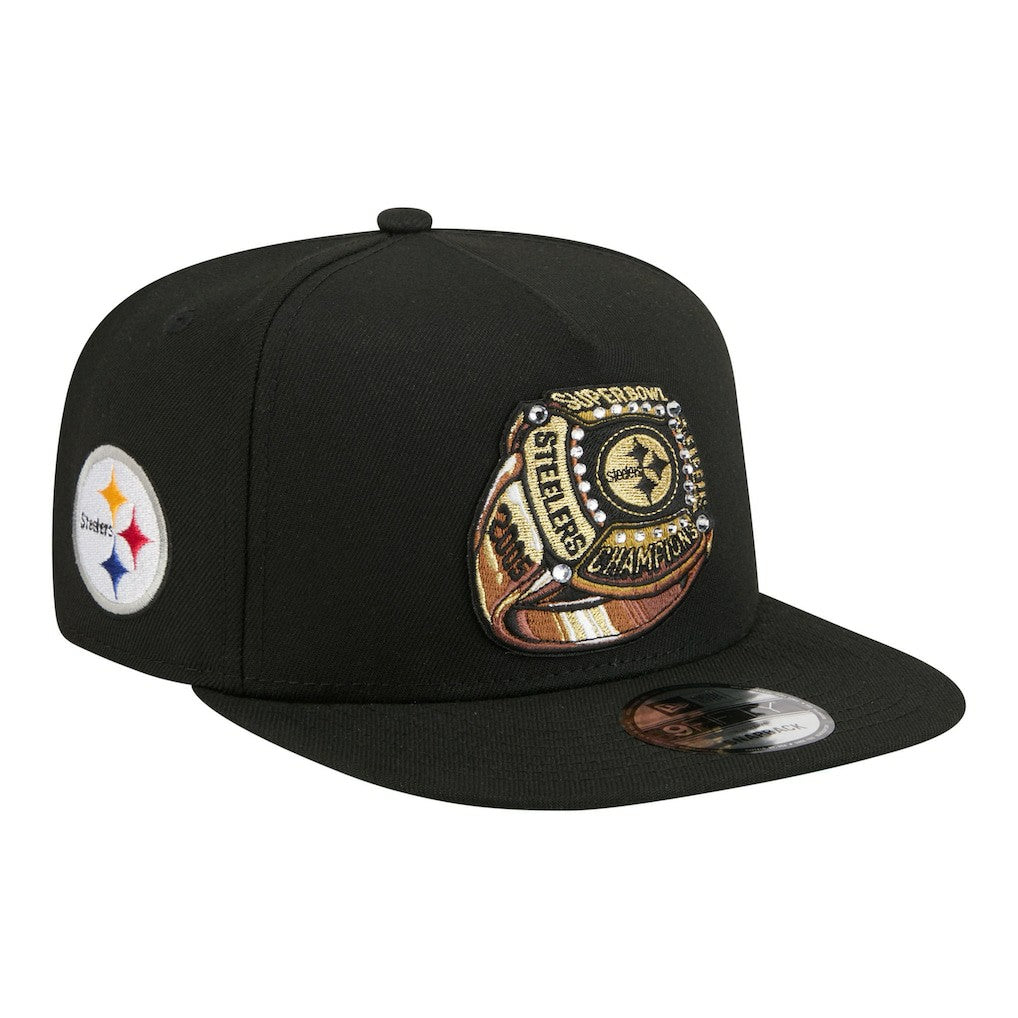 Pittsburgh Steelers New Era Super Bowl Ring 9FIFTY A-Frame Adjustable Hat Black - NFL