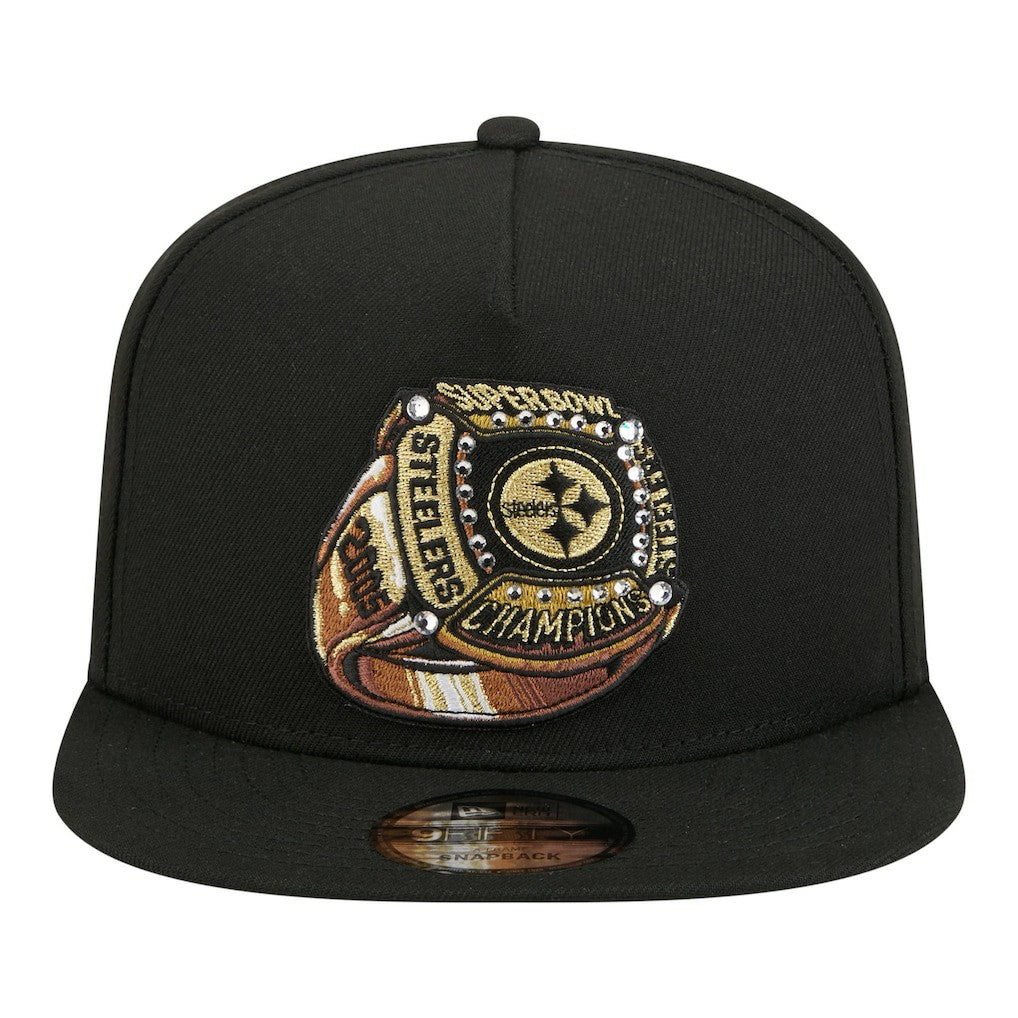 Pittsburgh Steelers New Era Super Bowl Ring 9FIFTY A-Frame Adjustable Hat Black - NFL