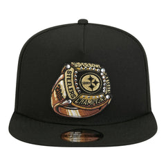 Pittsburgh Steelers New Era Super Bowl Ring 9FIFTY A-Frame Adjustable Hat Black - NFL