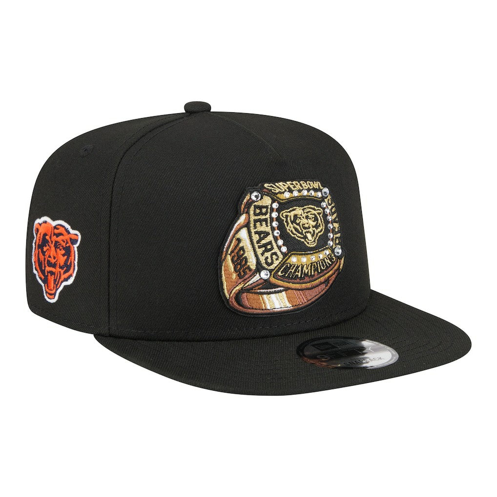 Chicago Bears New Era Super Bowl Ring 9FIFTY A-Frame Adjustable Hat Black - NFL