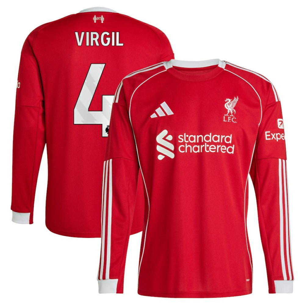 Adidas Virgil van Dijk Liverpool 2025/26 Home Replica Long Sleeve Jerseys - Red