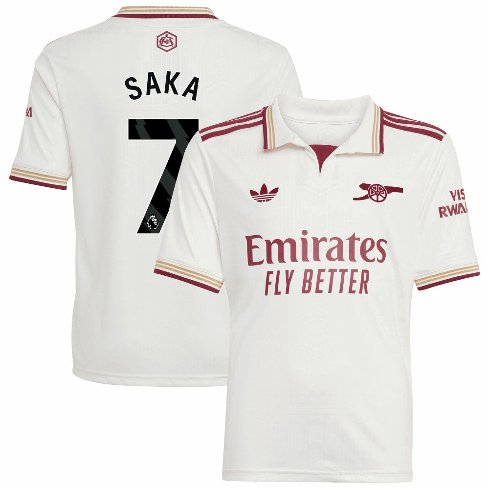 Adidas Bukayo Saka Arsenal Youth 2025/26 Third Replica Player Jerseys - White