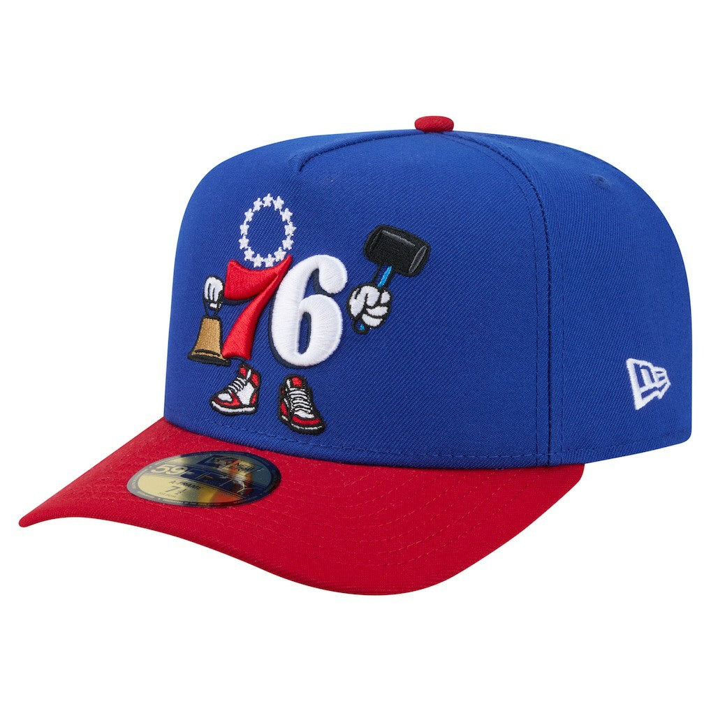 New Era - Philadelphia 76ers Injection Cartoon Logo A-Frame 59FIFTY Fitted Hat - Blue