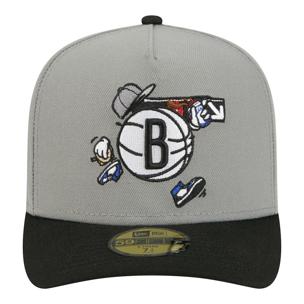 New Era - Brooklyn Nets Injection Cartoon Logo A-Frame 59FIFTY Fitted Hat - Gray