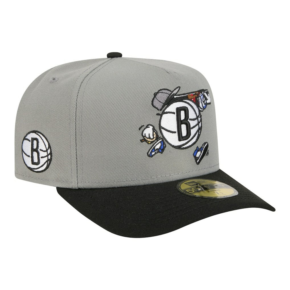 New Era - Brooklyn Nets Injection Cartoon Logo A-Frame 59FIFTY Fitted Hat - Gray