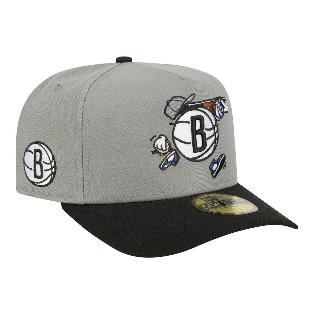 New Era - Brooklyn Nets Injection Cartoon Logo A-Frame 59FIFTY Fitted Hat - Gray