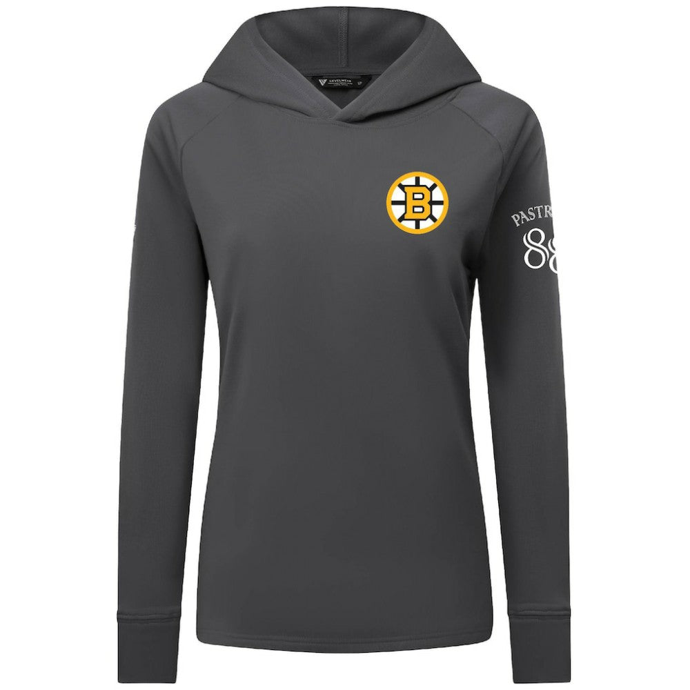 David Pastrnak Boston Bruins Levelwear Women's Impression Name & Number Raglan Hoodie Charcoal