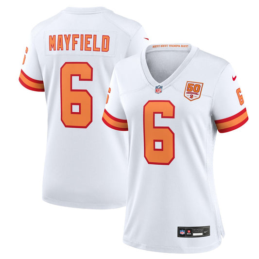 Baker Mayfield '76 Tampa Bay Buccaneers Women's 50th Season Game Jersey - White | NFL Jerseys