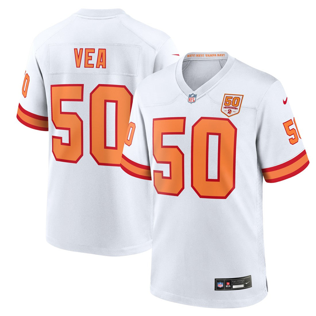 Vita Vea '76 Tampa Bay Buccaneers 50th Season Game Jersey - White | NFL Jerseys