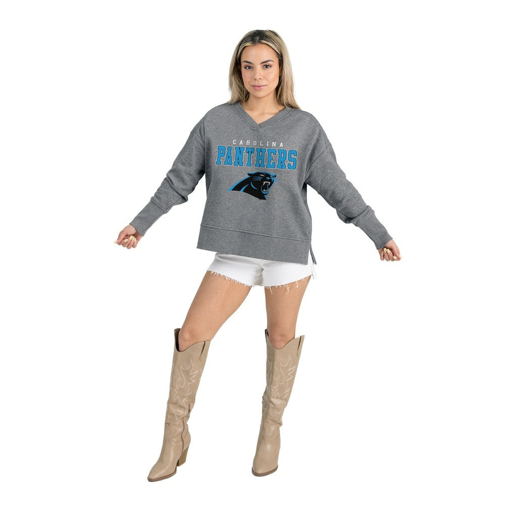 Carolina Panthers Gameday Couture Women's French Terry V-Neck Pullover Sweatshirt Gray - NFL