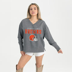 Cleveland Browns Gameday Couture Women's French Terry V-Neck Pullover Sweatshirt Gray - NFL