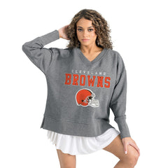 Cleveland Browns Gameday Couture Women's French Terry V-Neck Pullover Sweatshirt Gray - NFL
