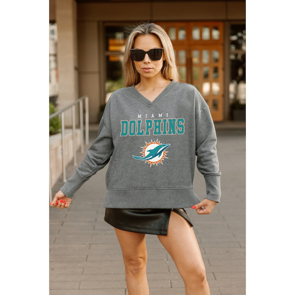 Miami Dolphins Gameday Couture Women's French Terry V-Neck Pullover Sweatshirt Gray - NFL