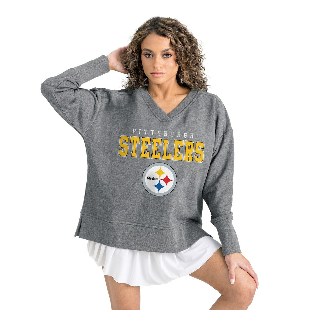 Pittsburgh Steelers Gameday Couture Women's French Terry V-Neck Pullover Sweatshirt Gray - NFL